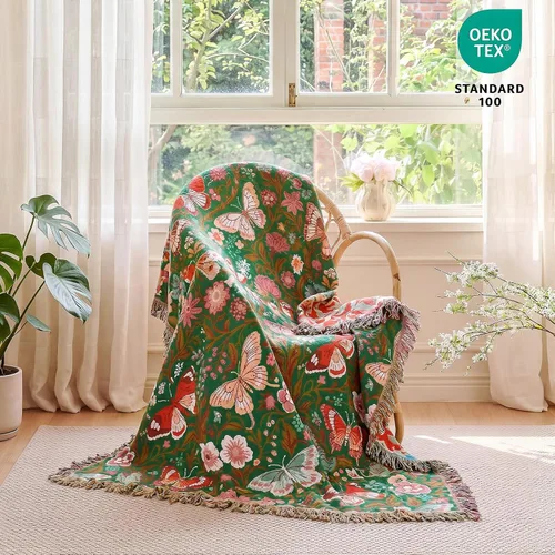 Vista 265 de MSGKV - Manta bohemia/primaveral de algodón para sofá y sala de estar, de gasa acogedora, de 50 x 60 pulgadas 50"x60" Cotton Throw, Woven Bird