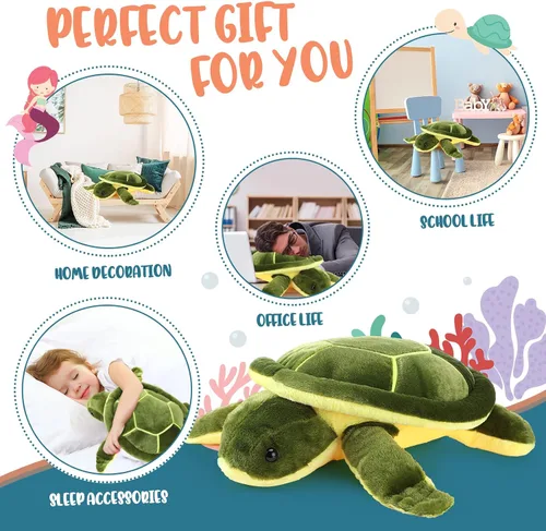 Vista 6 de Civaner Animales de peluche grandes de tortuga marina verde, juguetes de felpa suave y gigante, almohada corporal de tortuga oceánica, muñeca