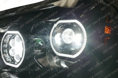 Vista 5 de QSC Truck Parts Conjunto completo de faros delanteros negros LED y espejo de capó LED compatible con Kenworth T680