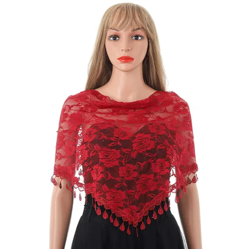 Vista 4 de Eaytmo Mass Veil - Bufanda latina de encaje para mujer, diseño de catedral, color rojo