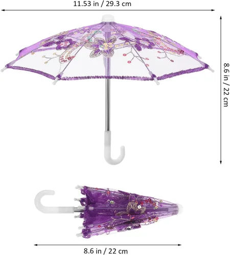 Vista 3 de Toyvian - Paquete de 6 mini sombrillas y sombrillas de encaje, estilo hecho a mano, de lentejuelas decorativas para decoraciones, fiestas de té