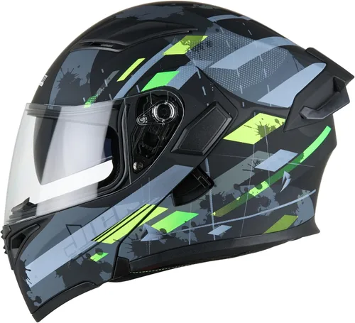 Vista 7 de Casco de motocicleta de cara completa con doble visera, protector solar abatible, modular, para motocross, aprobado por DOT (93 blanco, M)