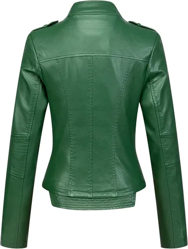 Vista 2 de chouyatou Chaqueta corta de cuero sintético con cremallera asimétrica para mujer