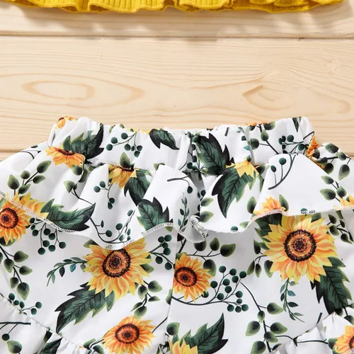 Vista 4 de FYBITBO Conjunto de ropa de 2 piezas para bebés y niñas pequeñas con cuello halter y pantalones cortos florales
