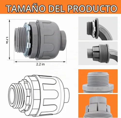 Vista 2 de Conector hermético de líquido de 3/4 pulgadas, accesorios de conducto eléctrico de PVC, conector de conducto flexible recto de 180 grados