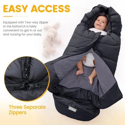 Vista 4 de Orzbow Saco universal para cochecito, saco de dormir cálido para invierno, impermeable y resistente al viento con forro de polar cálido para Negro