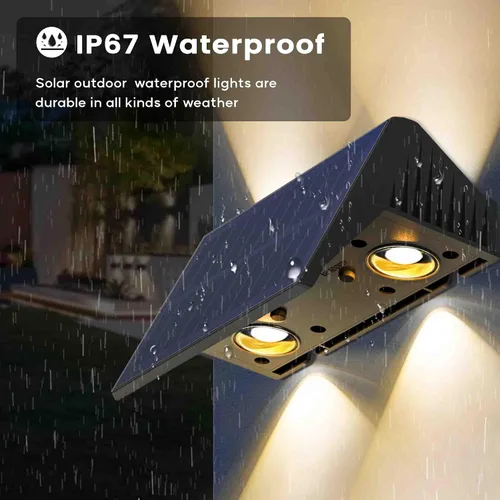 Vista 3 de Luces de valla alimentadas por energía solar, modos multicolores, luces solares para valla al aire libre IP67, luces solares de pared arriba