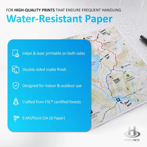 Vista 2 de TerraSlate Papel impermeable Hydronote - Papel de copia multiusos de 54 libras de 8.5 x 11 pulgadas, 100 hojas, impresora de inyección de tinta