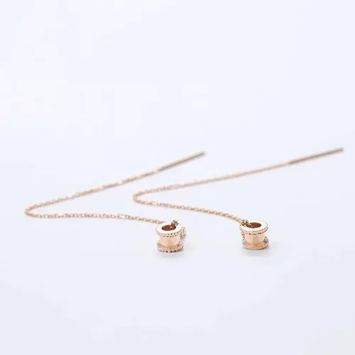 Vista 5 de SAGEKING 2024 New 585 Purple Gold New Small Cylindrical Tassel Ear Line Exquisite Original Earrings For Women14K Rose Gold Dinner Party Jewelry