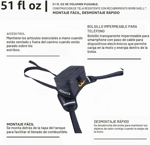Vista 3 de Bolsa de tanque enrollable Giant Loop Buckin' Roll, pequeña bolsa impermeable para tanque de motocicleta, capacidad de 1.5 litros, se adapta a Negro