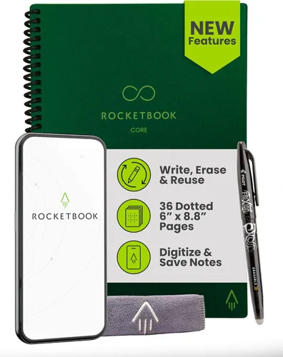 Vista 24 de Rocketbook Core - Cuaderno de espiral reutilizable, tamaño ejecutivo de 6 x 8.8 pulgadas, color negro, páginas punteadas, conectadas a