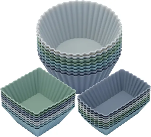 Vista 10 de Paquete de 24 moldes de silicona para magdalenas, moldes reutilizables para cupcakes para hornear, divisores Bento de 3 formas para lonchera Colorido