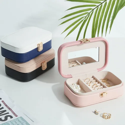 Vista 6 de Estuche organizador de joyas para mujer organizador de aretes soporte pequeño para joyero de viaje cajas de almacenamiento de joyas portátiles