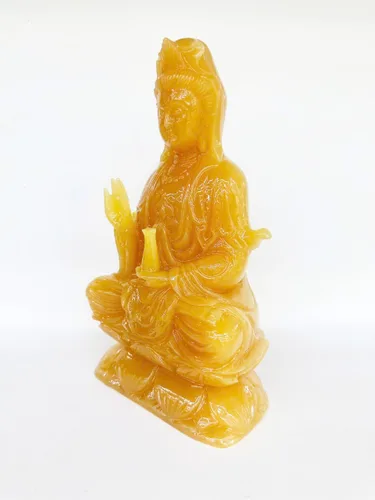 Vista 5 de Guan Yin - Estatua tallada en mármol de ónix amarillo, estatua de Quan Yin, estatua de Kwan Yin, estatua de Kuan Yin, decoración del hogar (11.8)