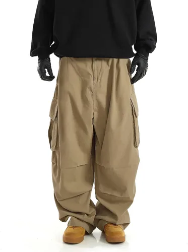 Vista 5 de OYOANGLE Pantalones de senderismo con cordón elástico en la cintura y bolsillos con solapa para hombre
