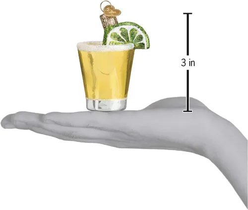 Vista 5 de Old World Christmas Adorno soplado de vidrio de tequila para árbol de Navidad, decoración navideña hecha a mano, colección de bebidas para adultos