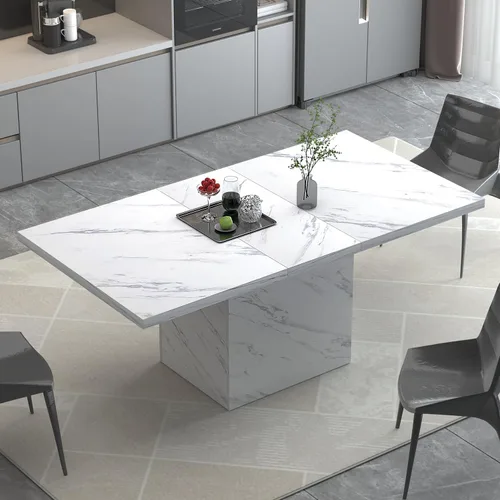 Vista 13 de HSH Mesa de comedor de mármol sintético negro, mesa de comedor moderna de 63 pulgadas para 6 personas, mesa de cocina rectangular de granja