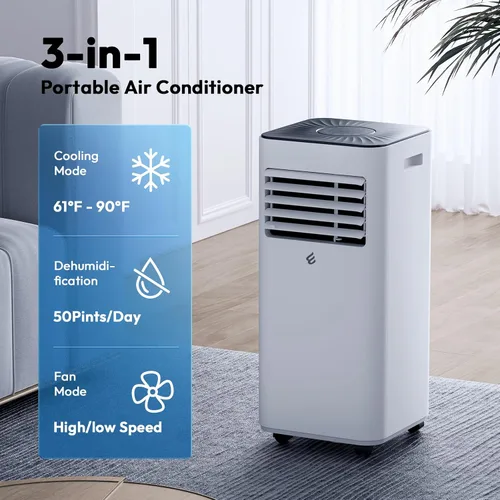 Vista 3 de Acondicionadores de aire portátiles de 10,000 BTU, aire acondicionado portátil con control remoto para habitación de hasta 450 pies cuadrados