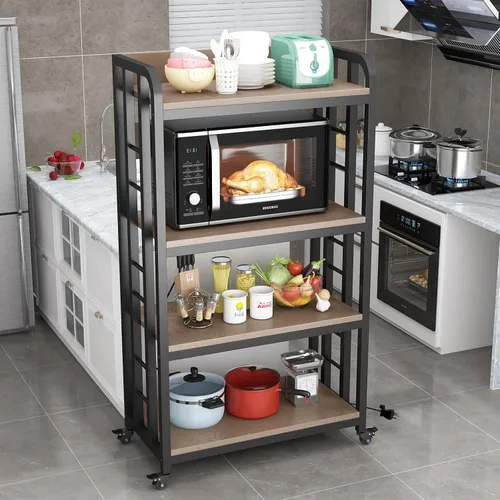 Vista 8 de Estante para panaderos con toma de corriente, soporte para microondas de 4 niveles, estante para panaderos de cocina independiente, soportes