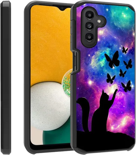 Vista 19 de Funda para teléfono Galaxy A14 5G, resistente 2 en 1 de doble capa híbrida de policarbonato duro y silicona suave a prueba de golpes, funda de Retro