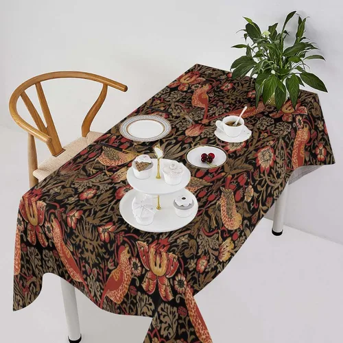 Vista 193 de Mantel Floral Retro de Pájaros, Diseño Original Bohemio William Morris Estampado Cubierta de Mesa para Hogar Picnic Fiesta Comedor Cocina William