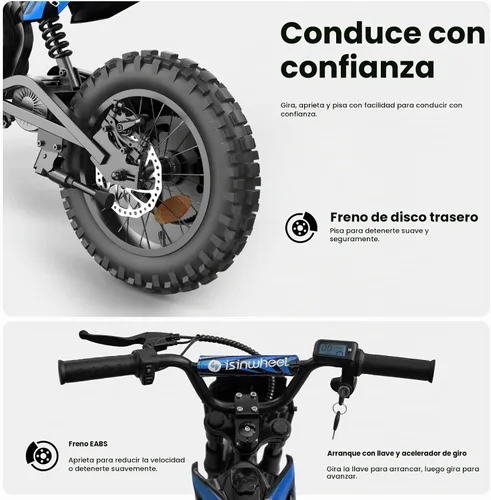 Vista 6 de isinwheel Bicicleta de cross eléctrica A14 de 36 V, 500 W, para niños de 5 Azul oscuro (500W)