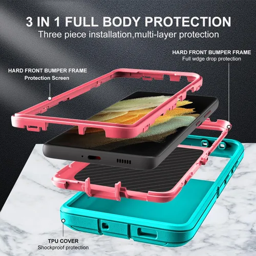 Vista 4 de YKHJKLEC Funda para Samsung Galaxy S21 Ultra, con 2 piezas [protector de pantalla de TPU flexible autorreparable y protector de lente de cámara]