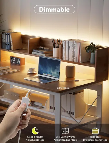 Vista 5 de MIWISE Tira de luces LED USB 5V, tira de luz LED COB súper brillante de 2700K blanco cálido con interruptor regulador táctil, cinta de luz regulable