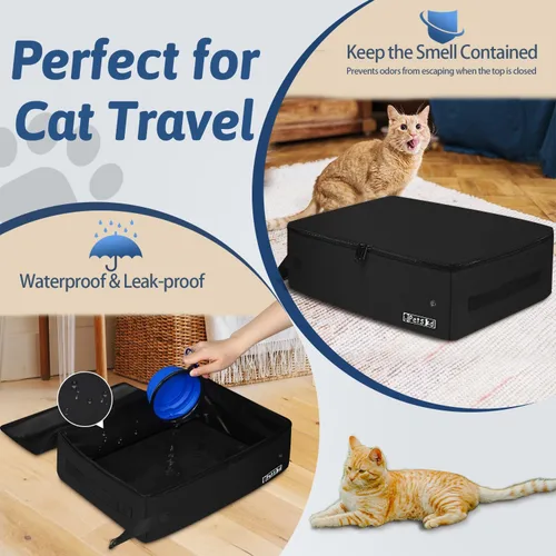 Vista 3 de Arenero portátil para gatos de viaje de Petskd con tapa y 10 bolsas desechables, a prueba de fugas y plegable, artículos de viaje esenciales