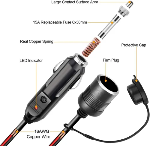 Vista 7 de AstroAI Convertidor de CA a CC 6A y cable de extensión para encendedor de cigarrillos
