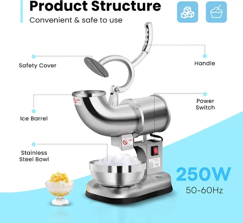 Vista 3 de VIVOHOME Picador de hielo eléctrico de doble cuchilla, máquina para hacer conos de nieve, de 440 libras/hora, color plateado, para uso doméstico