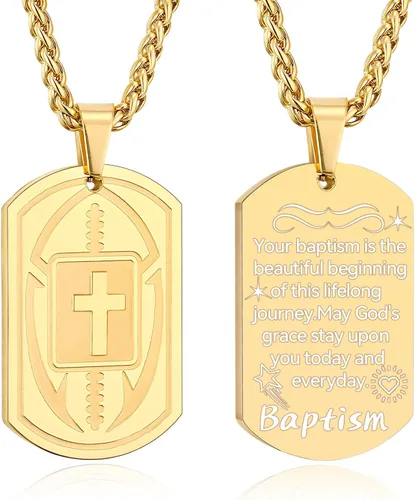 Vista 12 de Collar de cruz de versículo bíblico de fútbol para hombres, regalo religioso de acero inoxidable, joyería deportiva de fútbol, regalos de Pascua