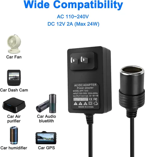 Vista 2 de MEIRIYFA Adaptador de corriente para encendedor de cigarrillos de 110-240V a 12V 24W, convertidor de CA a CC, transformador de fuente