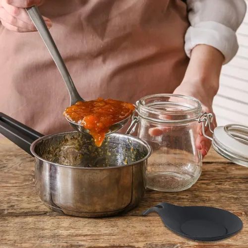Vista 8 de Paquete de 3 cucharas de silicona para la parte superior de la estufa, soporte de utensilios de cocina resistente al calor, soporte de cuchara