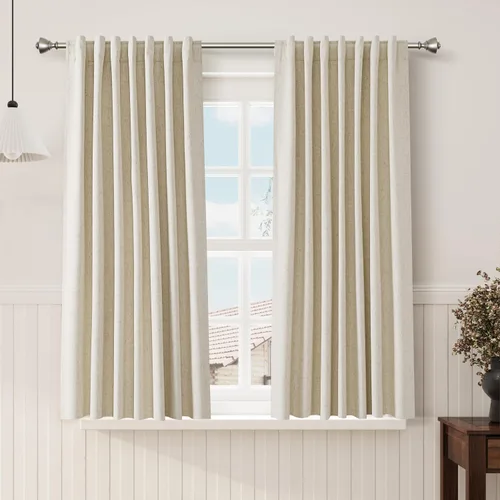 Vista 55 de Nanspring Cortinas de lino 100% opacas para dormitorio, 96 pulgadas de largo, con pestaña trasera, bolsillo para barra, aislamiento térmico, cortina