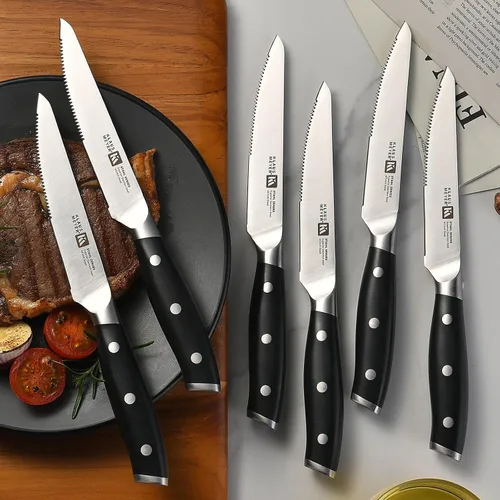 Vista 8 de Stahl Juego de Bloques de Cuchillos de Acero Alemán Exclusivo de Alto Carbono de 19 Piezas (Negro) Premium Knife Set, Long-Lasting Sharpness