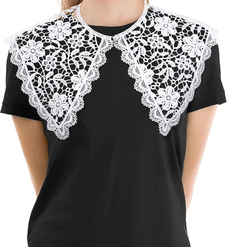 Vista 4 de GALPADA Collar falso desmontable para mujeres y niñas, cuello de encaje, cuello blanco, cuello falso, chal para vestido