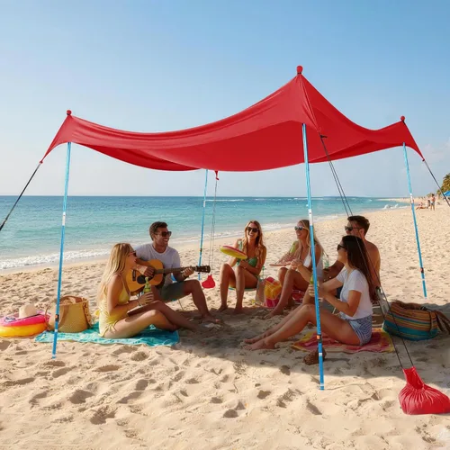 Vista 25 de CROWN SHADES Tienda de campaña de playa de 7 x 7, toldo de playa fácil de desplegar, UPF50+, 2 postes ajustables, turquesa