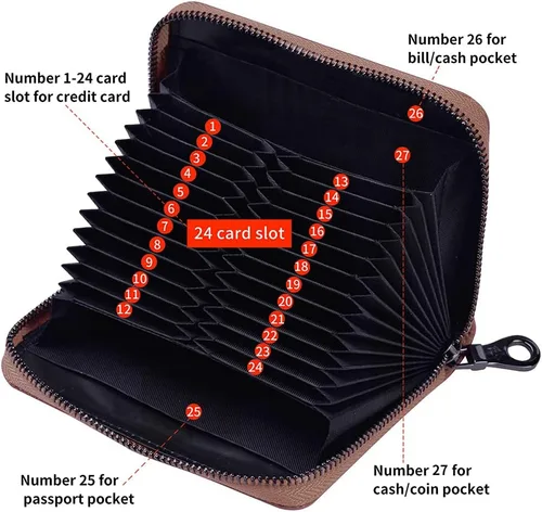 Vista 4 de EASTNIGHTS Funda de cuero genuino para tarjetas de crédito, cartera para tarjetas RFID, cartera de pasaporte de viaje