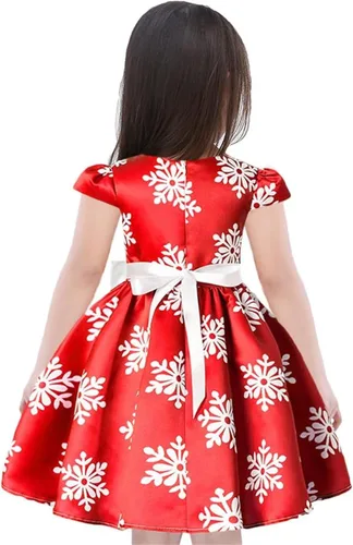 Vista 5 de Vestido de Navidad para niñas pequeñas, con estampado de copos de nieve, para boda, formal, cumpleaños, fiesta, con cinturón de lazo