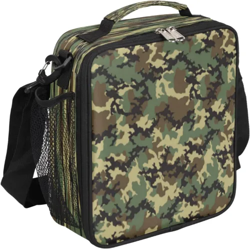 Vista 10 de Pardick Lonchera con aislamiento de camuflaje para niños y estudiantes, lonchera con soporte para comidas, color verde camuflaje, bolsa térmica