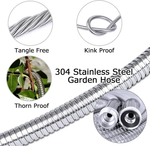 Vista 3 de TheFitLife - Manguera de jardín de metal flexible, diseño mejorado resistente a fugas y deshilachados, manguera de agua de acero inoxidable