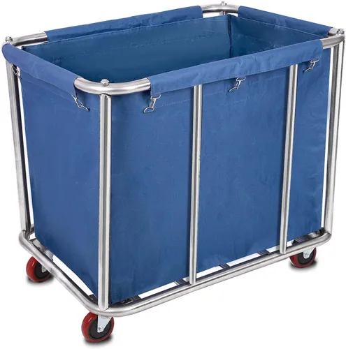 Vista 8 de Cesta de lavandería con ruedas de 105 galones, carrito comercial de gran capacidad para ropa resistente de 400 litros con marco de acero inoxidable