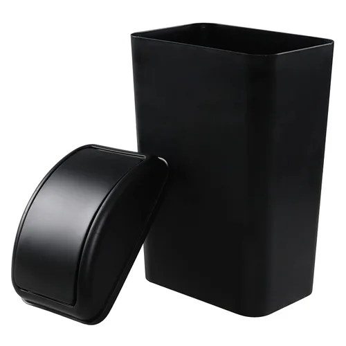 Vista 5 de Bote de basura de plástico de 3.5 galones con tapa giratoria, cubo de basura delgado, negro, 1 paquete Cubo de basura de plástico, diseño estrecho