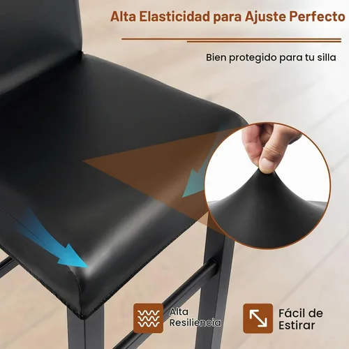 Vista 6 de Fundas de Cuero PU para Taburete de Bar con Respaldos, Paquete de 2 Fundas Elásticas Impermeables para Sillas de Taburete de Bar, Fundas Lavables