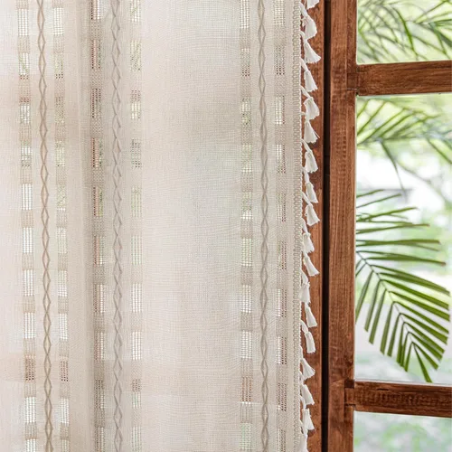 Vista 17 de Sutuo Home - Cortinas bohemias negras de 84 pulgadas de largo para dormitorio y guardería, cortinas de estilo rústico con dobladillo para barra