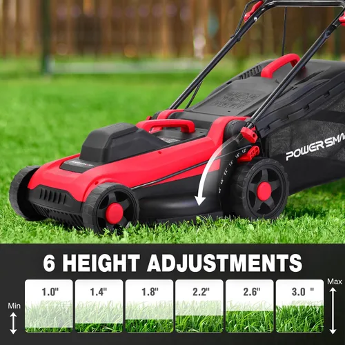 Vista 5 de PowerSmart - Cortacésped eléctrico con cable de 14 pulgadas, 12.5 amperios, altura de mango ajustable, 6 alturas de corte, bolsa de colección de 10