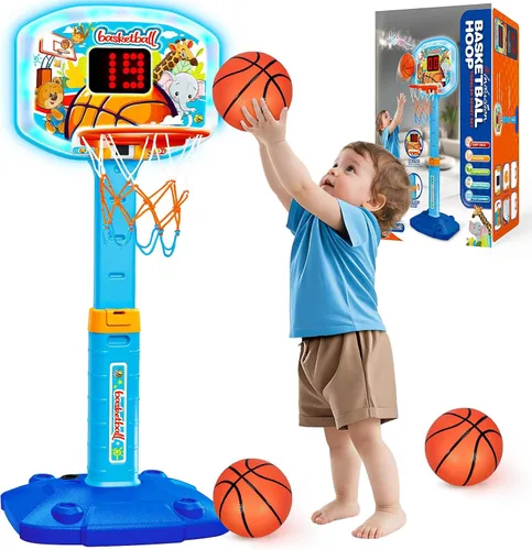 Vista 8 de Aro de Baloncesto para Niños Pequeños de Interior para Edades 1-3, Aros de Baloncesto Ajustables para Niños, Mini Aro de Baloncesto con 3 Pelotas