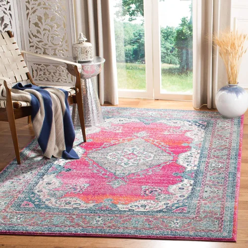 Vista 12 de SAFAVIEH Evoke Collection EVK250A - Alfombra de pasillo, 2 pies 2 pulgadas x 7 pies, color crema y fucsia, diseño oriental Shabby chic, no desprende