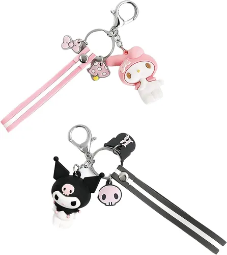 Vista 6 de Bonito llavero para niñas llavero Kuromi llavero de anime accesorios Kuromi llaveros de regalo para niñas bolso de mano dijes de coche